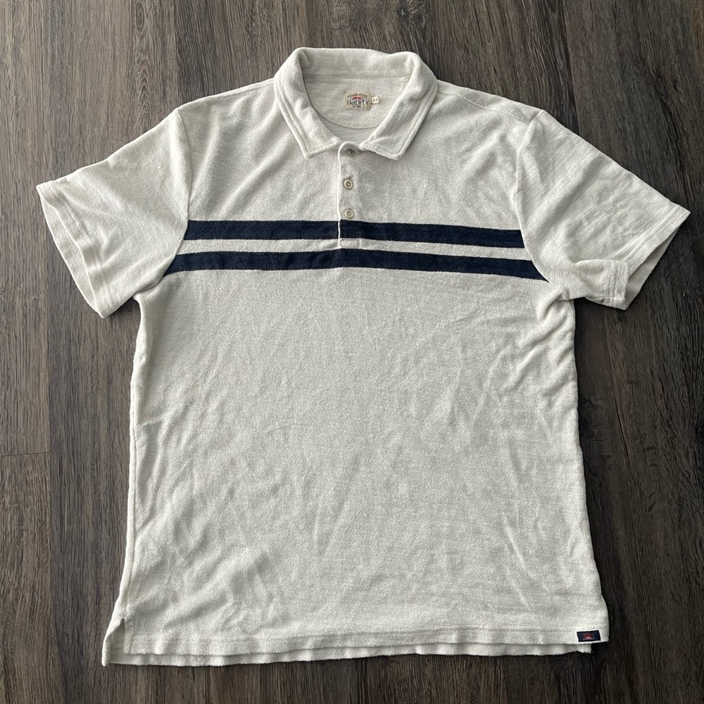 Faherty | Cabana Twill Surf Striped Terry Cloth Short Sleeve Polo Shirt XL